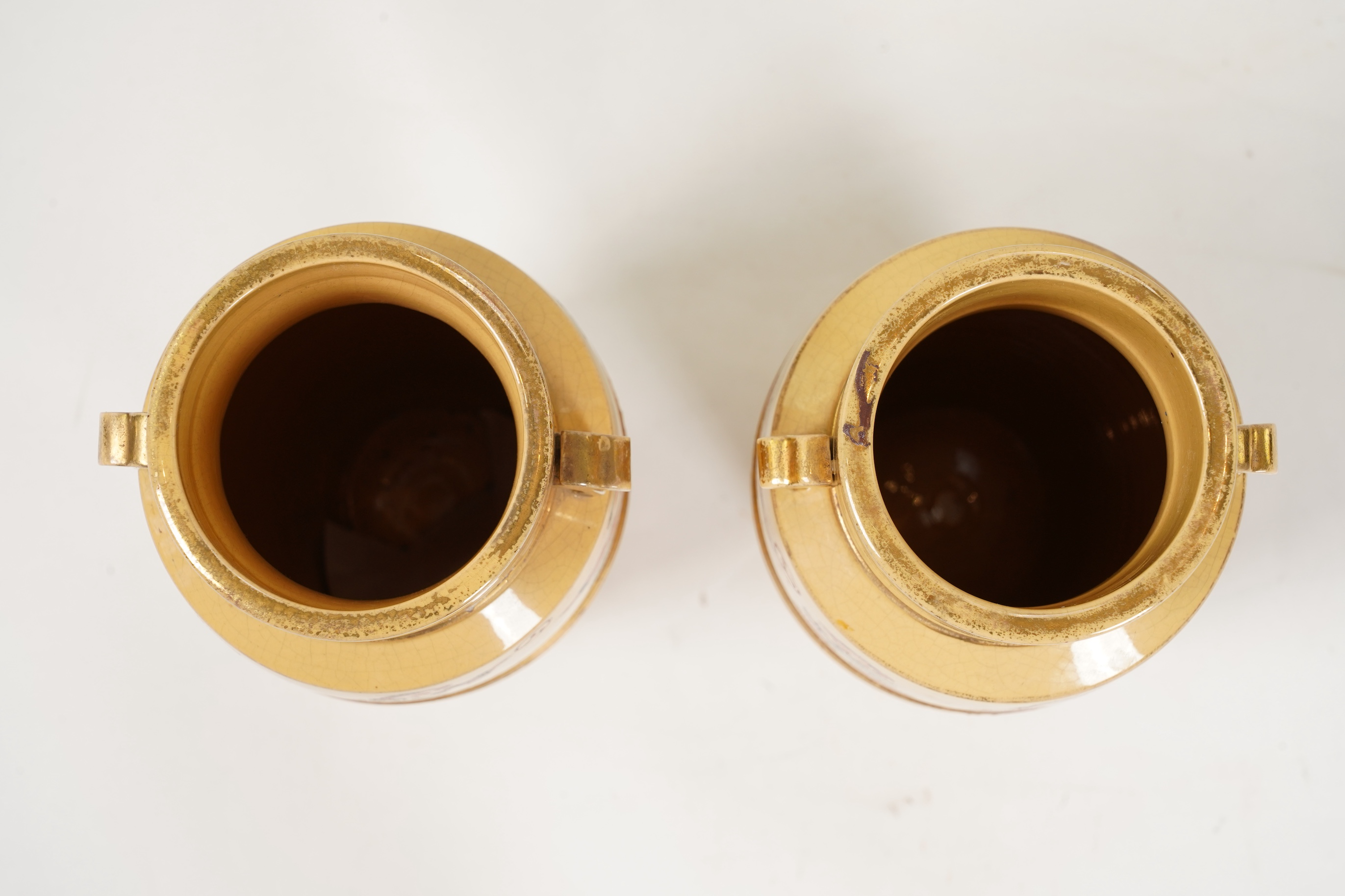 A rare pair of Japanese Satsuma lustre glazed vases, signed Fukumara, Meiji period